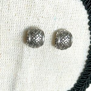 Brighton Mini Basket Weave Post Earrings Vintage 1/2" Silver Plated No Backs
